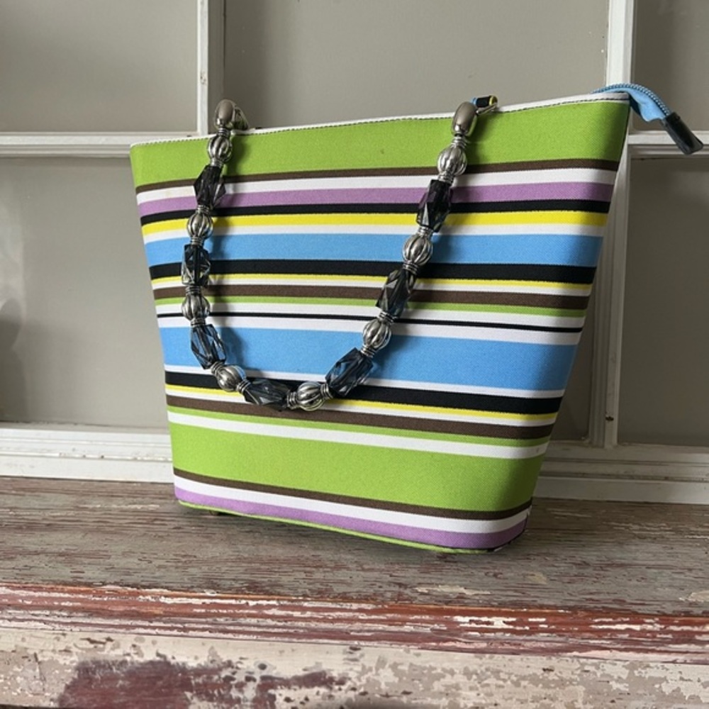 Multicolored Hand Bag/Crossbody with Beaded Handle